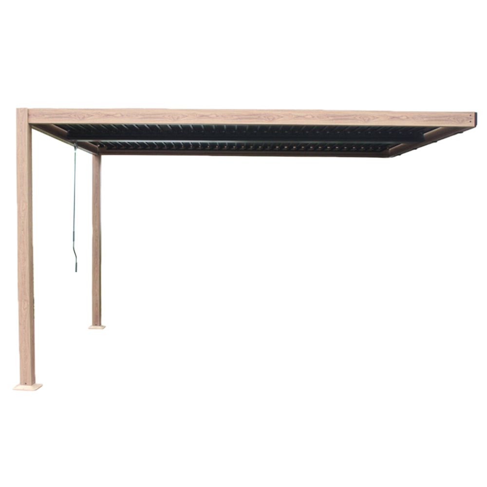 Pergola bioclimatique 4x3m adossée effet bois sifnos