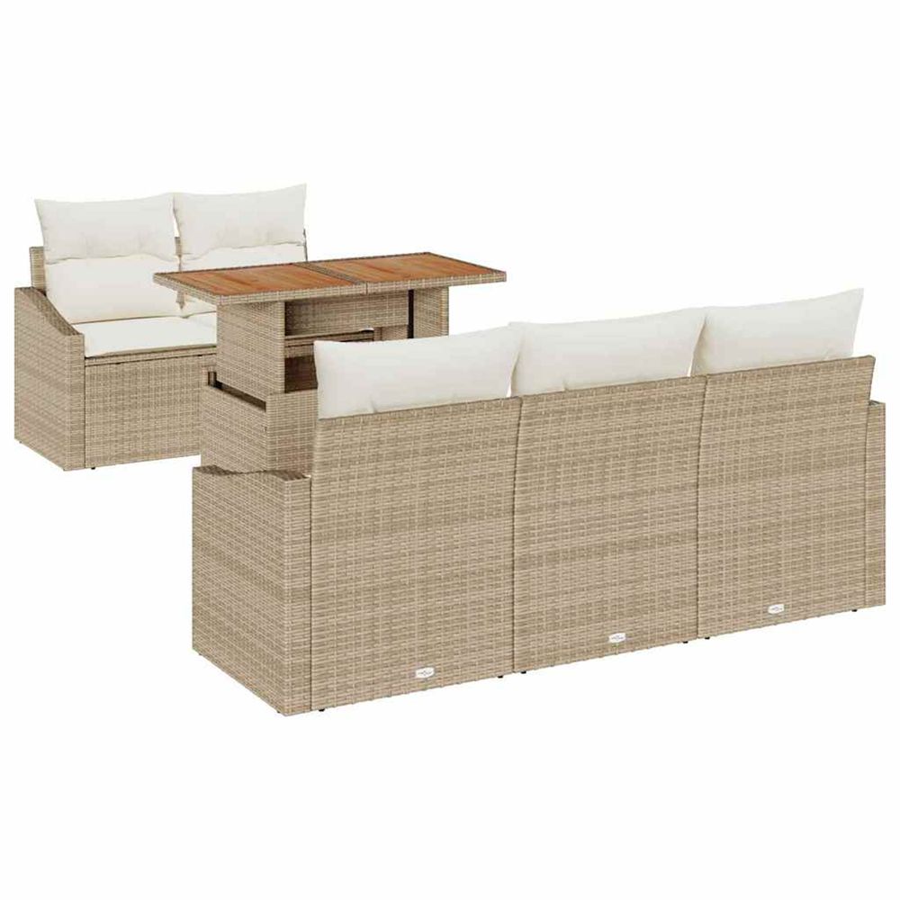 Ensemble de canapé de jardin 6 pc beige poly rotin