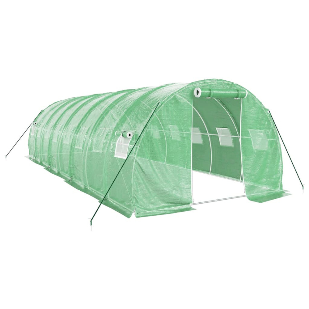 Serre avec cadre en acier vert 24 m² 8x3x2 m
