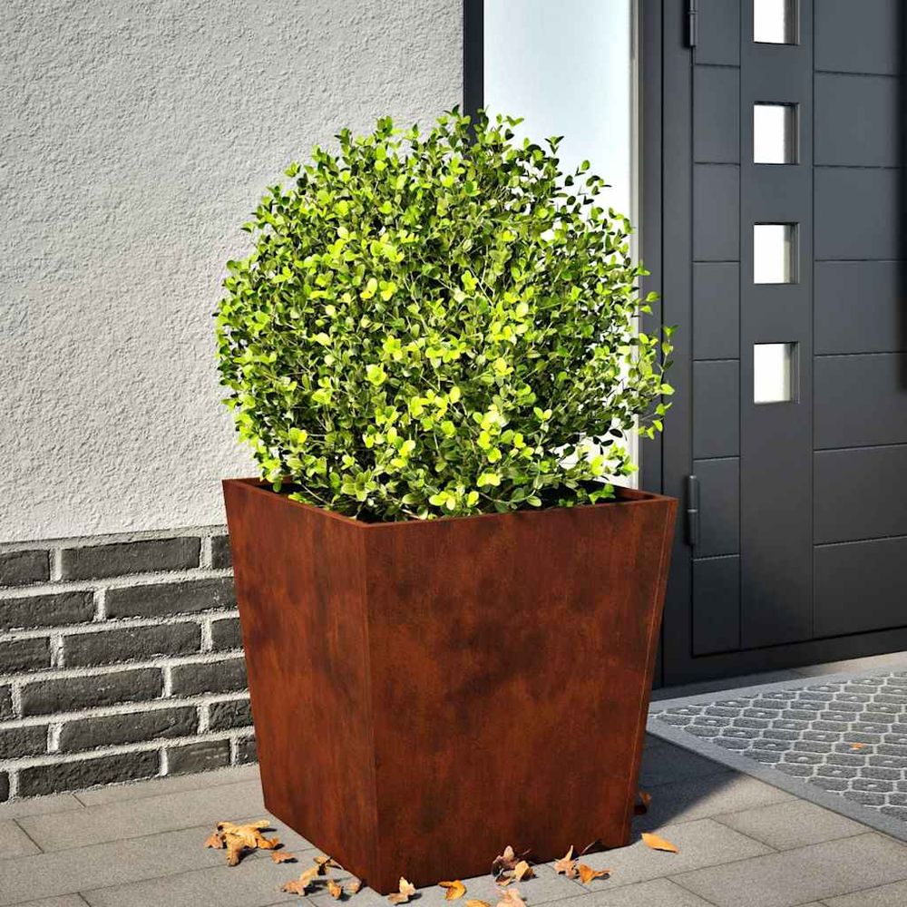 Lot de 2 bacs à fleurs acier corten carré design industriel 50cm