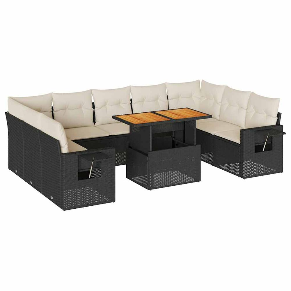Salon de jardin 10 pcs avec coussins noir résine tressée