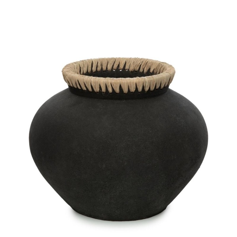 Vase rond avec col en terre cuite noire 33x33x27 cm