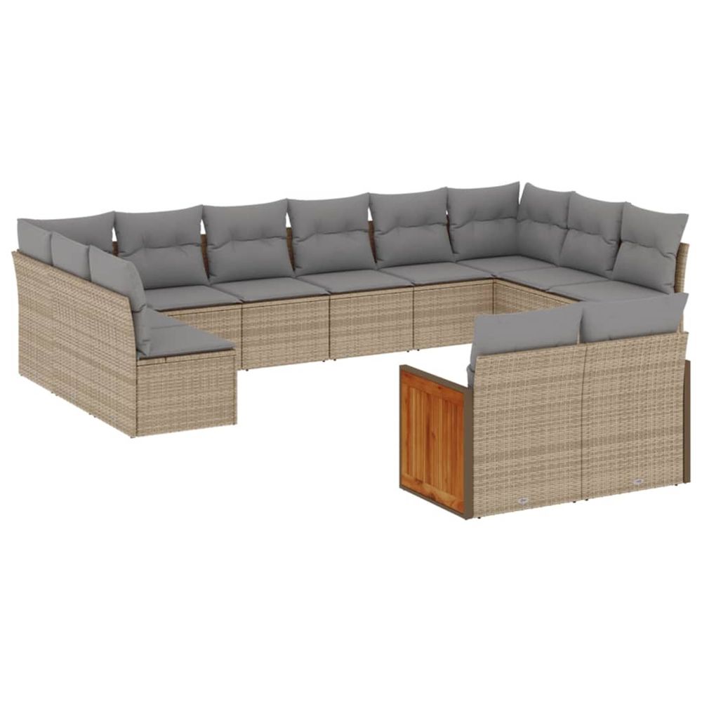 Salon de jardin avec coussins 12 pcs beige résine tressée