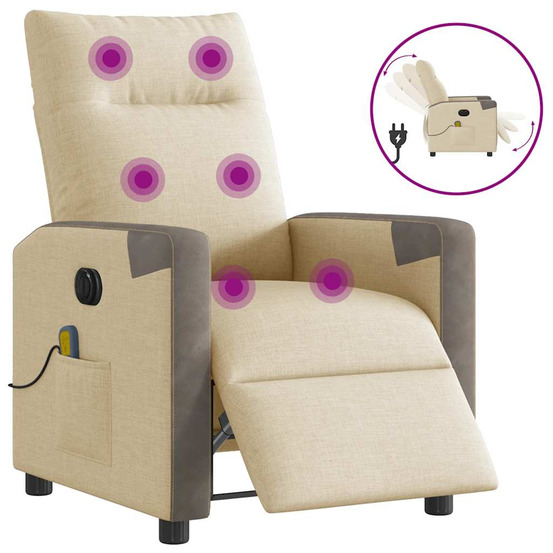 Fauteuil inclinable de massage électrique crème tissu