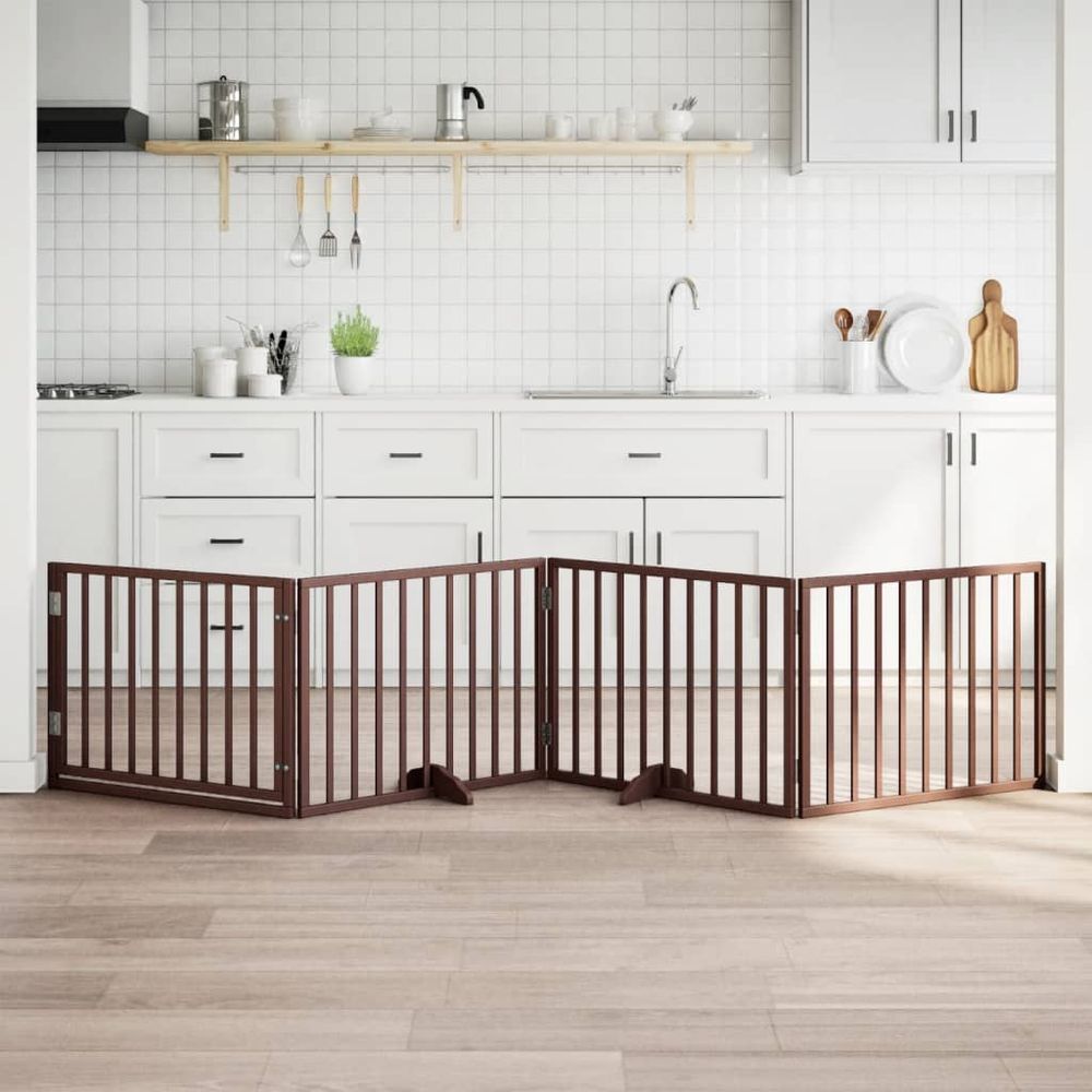 Parc barrière chien modulable 4 panneaux bois avec porte marron 320x60 cm