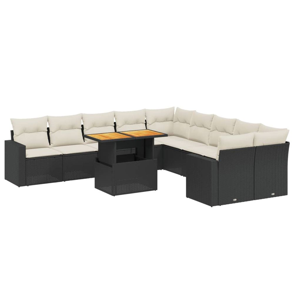 Salon de jardin 11 pcs avec coussins noir résine tressée