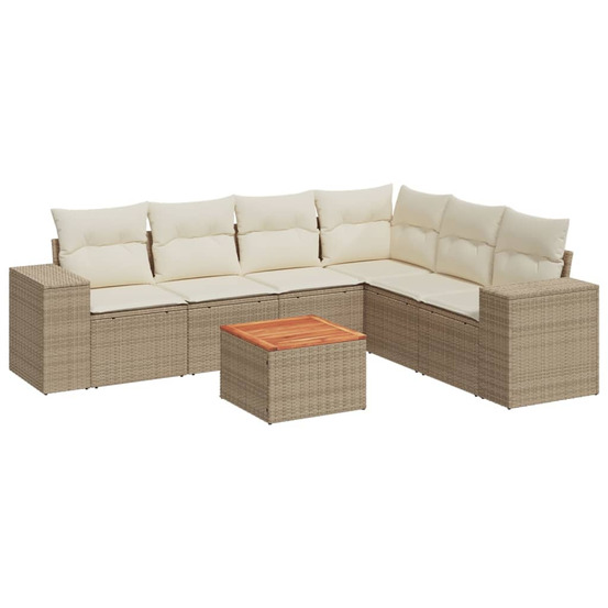 Salon de jardin avec coussins 7 pcs beige résine tressée