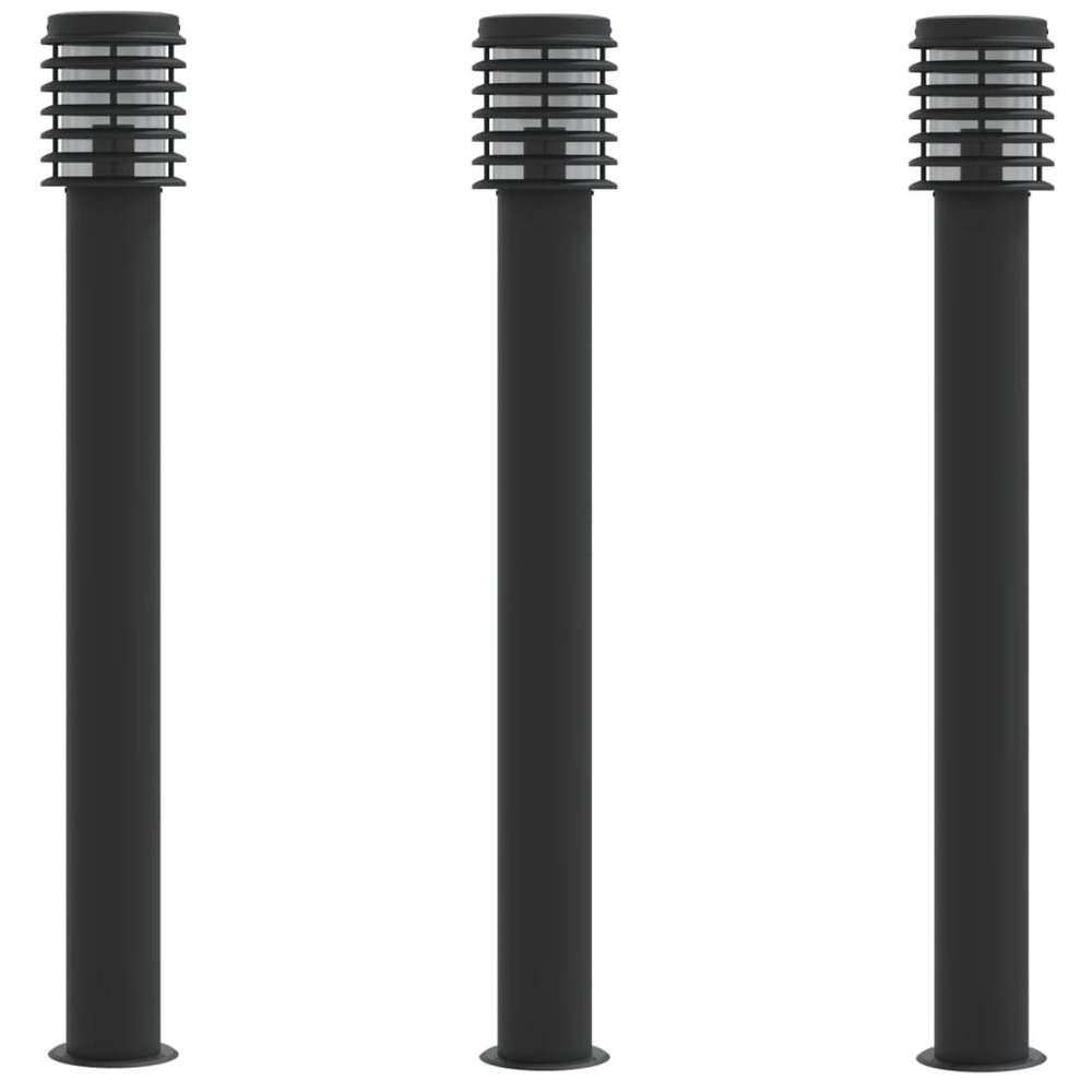 Lampadaires d'extérieur 3 pcs 110 cm acier inoxydable noir