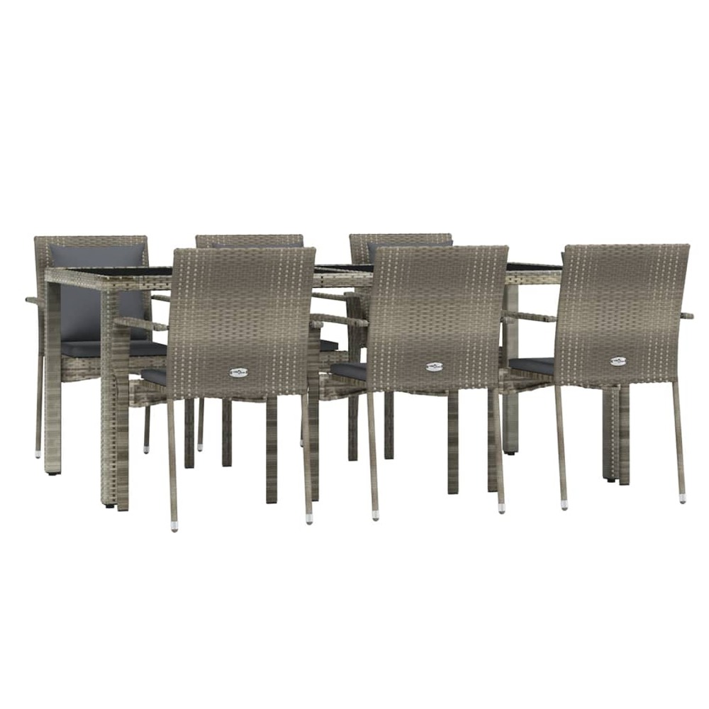 Mobilier à dîner de jardin et coussins 7 pièces gris rotin