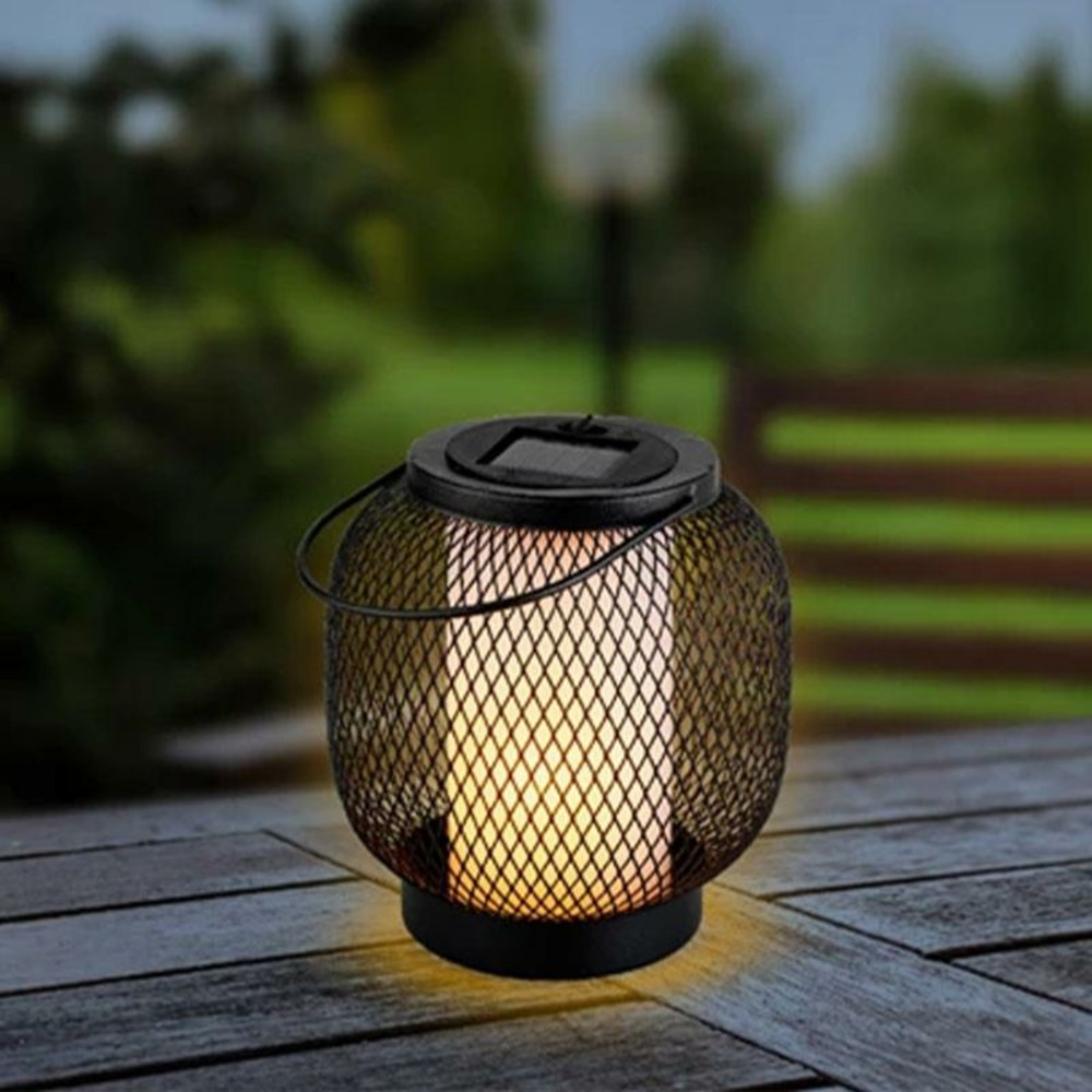 Lanterne solaire métal effet flamme 15 cm