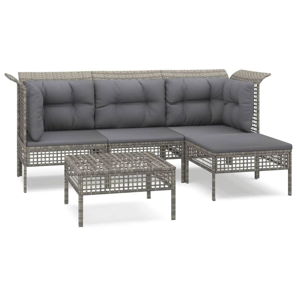 Salon de jardin 5 pcs avec coussins gris résine tressée