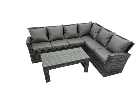 6 places ensemble de meubles de jardin en rotin avec coussins gris foncé mixte