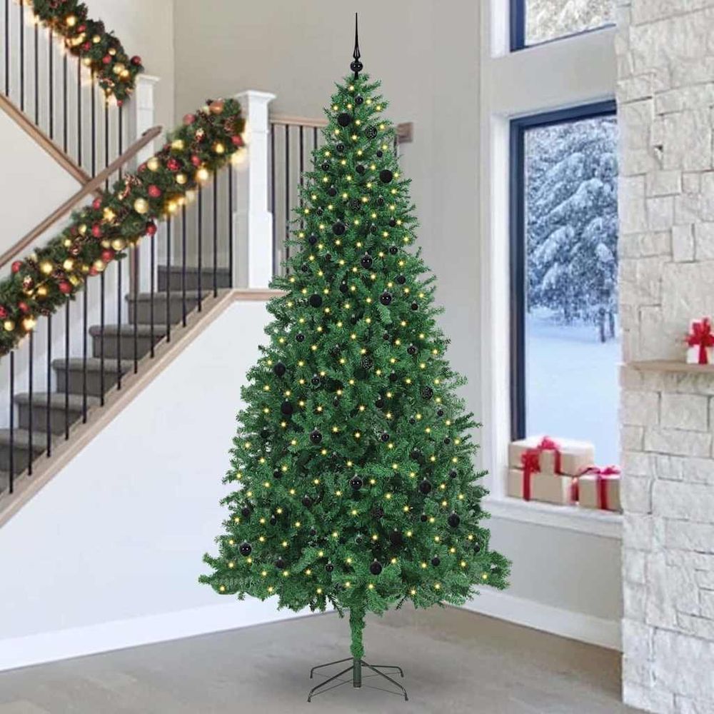 Sapin de noël géant vert 3m prêt à installer, entièrement décoré avec 120 boules et lumières