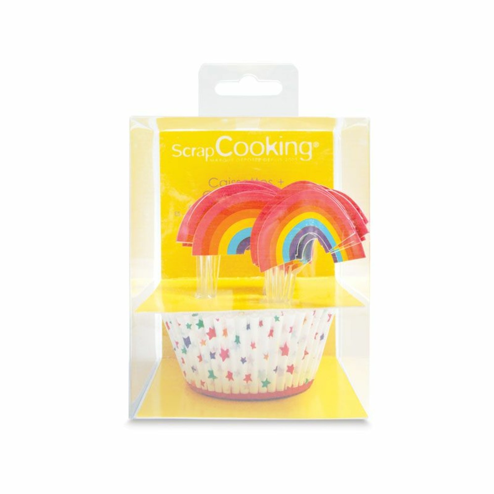 24 caissettes et 24 cake toppers arc-en-ciel