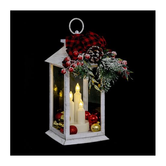 Déco lanterne décorée et lumineuse 3 led blanc chaud h 29 cm