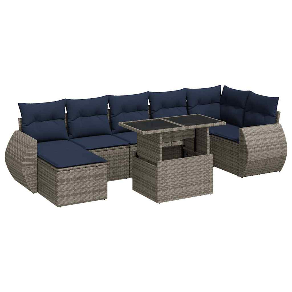 Salon de jardin avec coussins 8 pcs gris résine tressée acacia