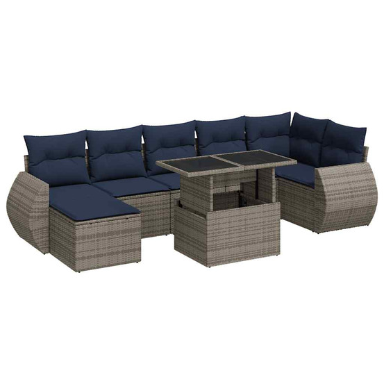 Salon de jardin avec coussins 8 pcs gris résine tressée acacia