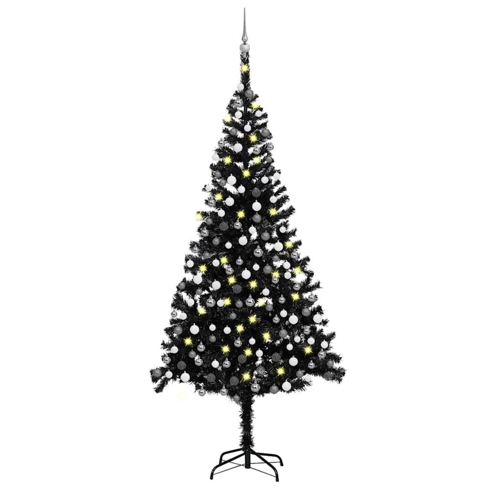Arbre de noël artificiel pré-éclairé et boules noir 240 cm pvc