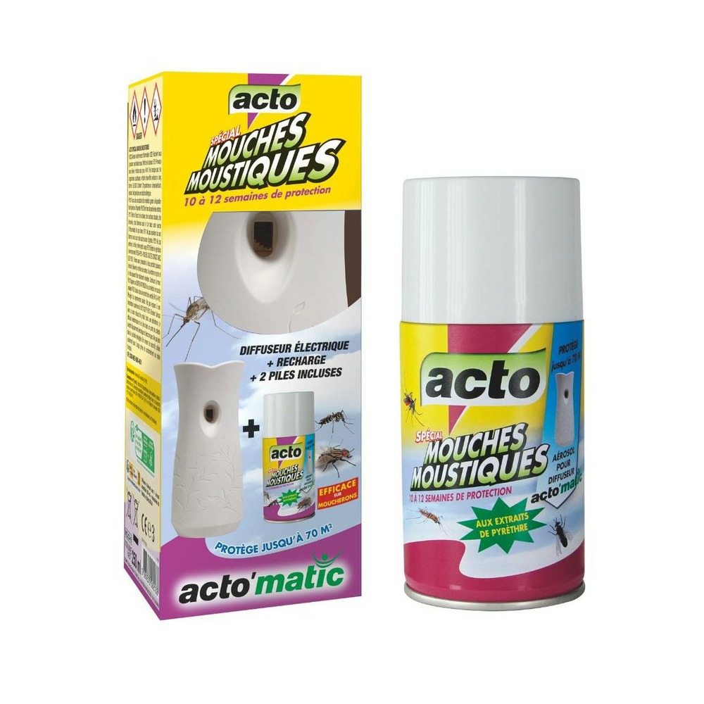 Pack diffuseur acto'matic électronique anti-mouches & moustiques avec 2 recharge