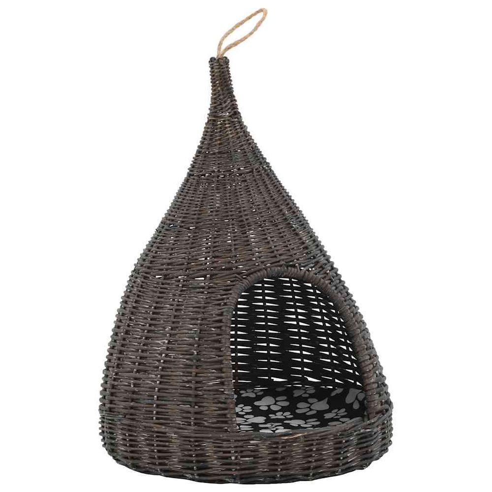 Panier pour chats avec coussin gris 40x60 cm saule naturel