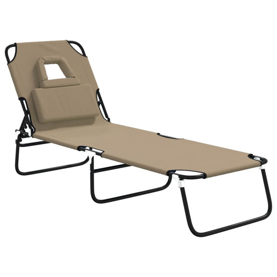 Chaise longue pliante taupe tissu oxford acier enduit de poudre bain de soleil