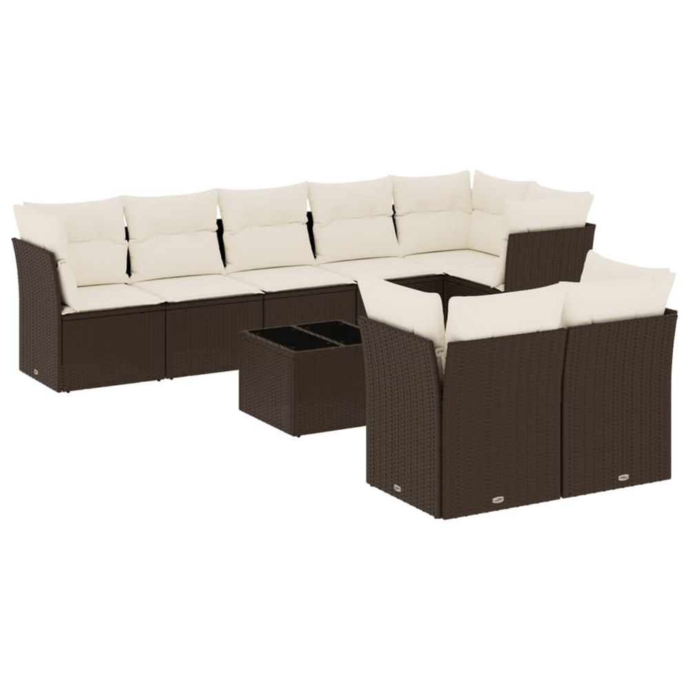 Salon de jardin avec coussins 9 pcs marron résine tressée