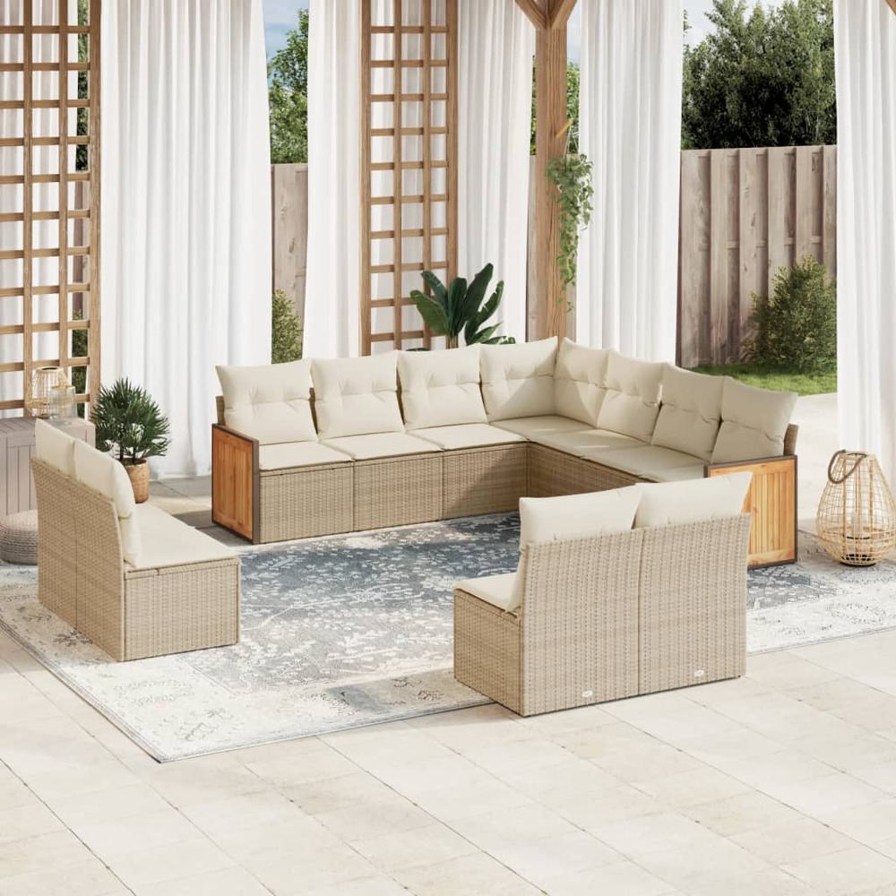 Salon de jardin 11 pcs avec coussins beige résine tressée