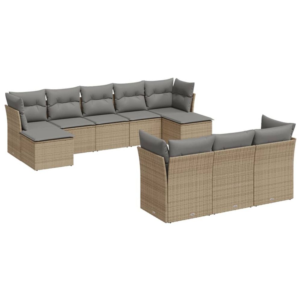 Salon de jardin avec coussins 10 pcs beige résine tressée