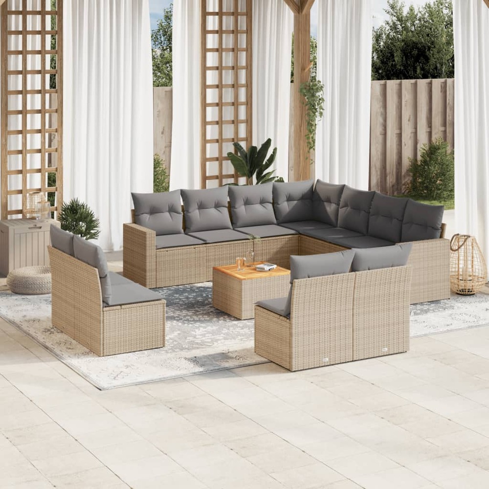 Salon de jardin avec coussins 12 pcs beige résine tressée