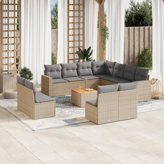 Salon de jardin avec coussins 12 pcs beige résine tressée