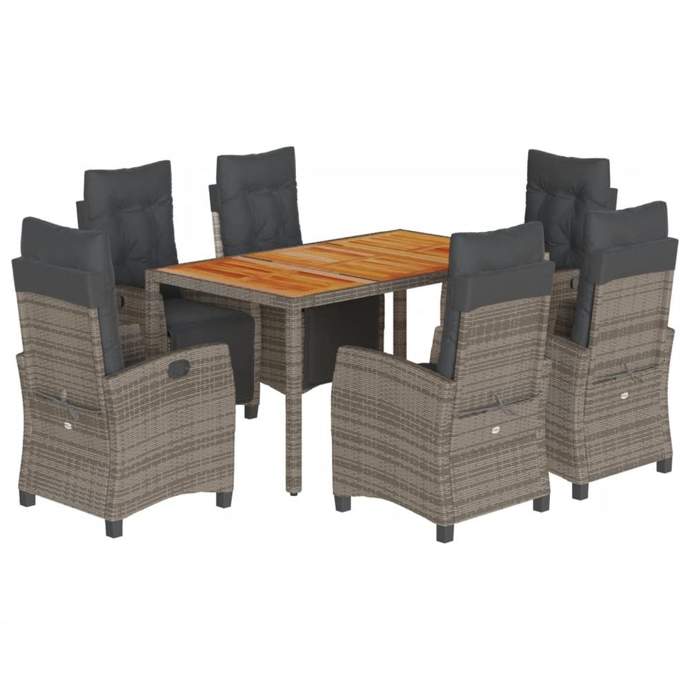 Ensemble à manger de jardin et coussins 7 pcs gris rotin