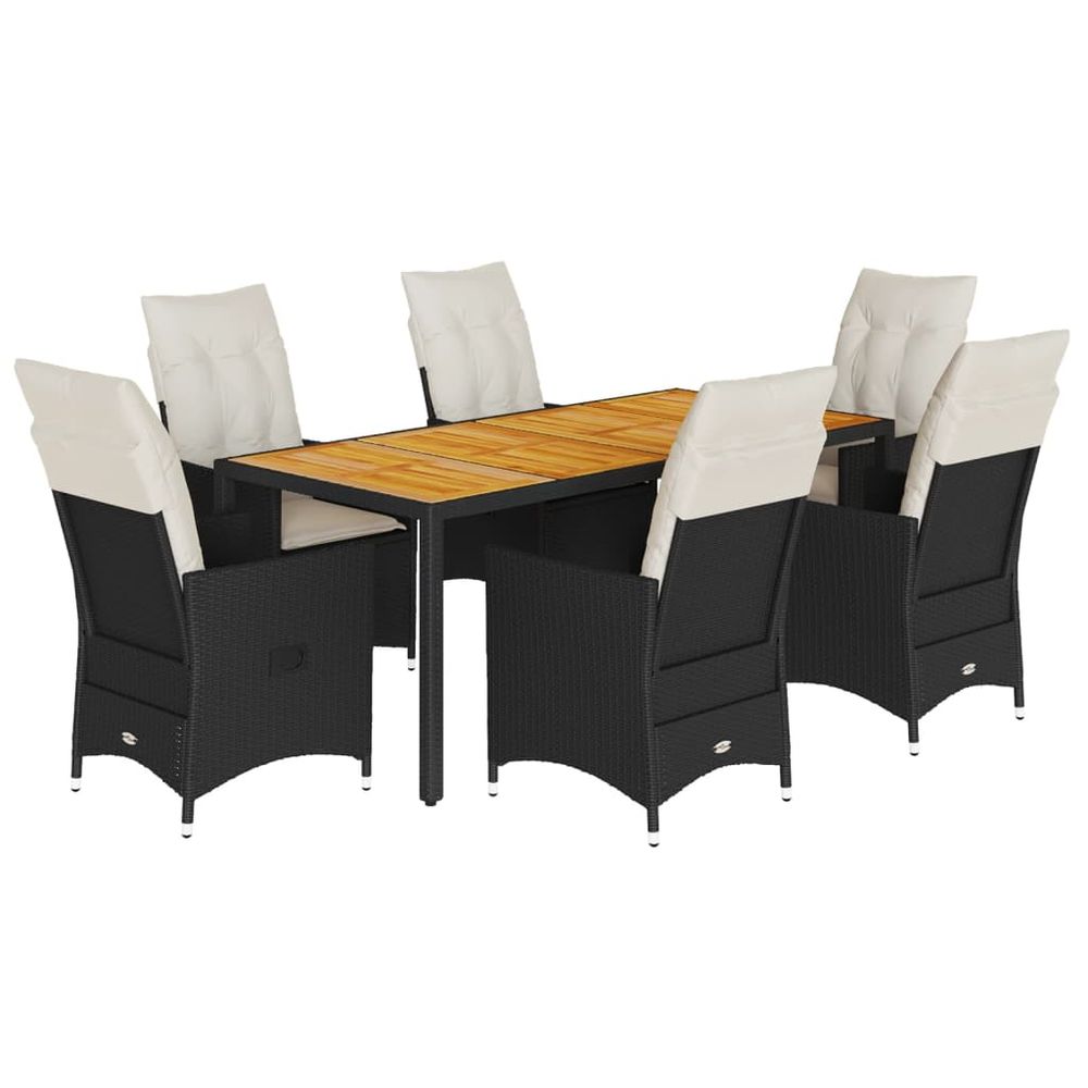 Ensemble à manger de jardin coussins 7pcs noir résine tressée