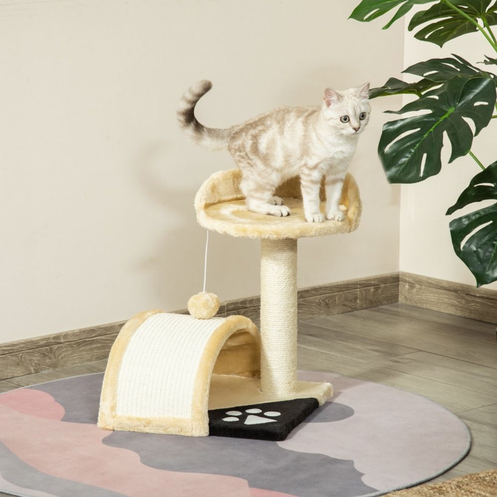 Arbre à chat griffoir sisal peluche pont jeu repos chaton 46cm beige - comfortxl pet living
