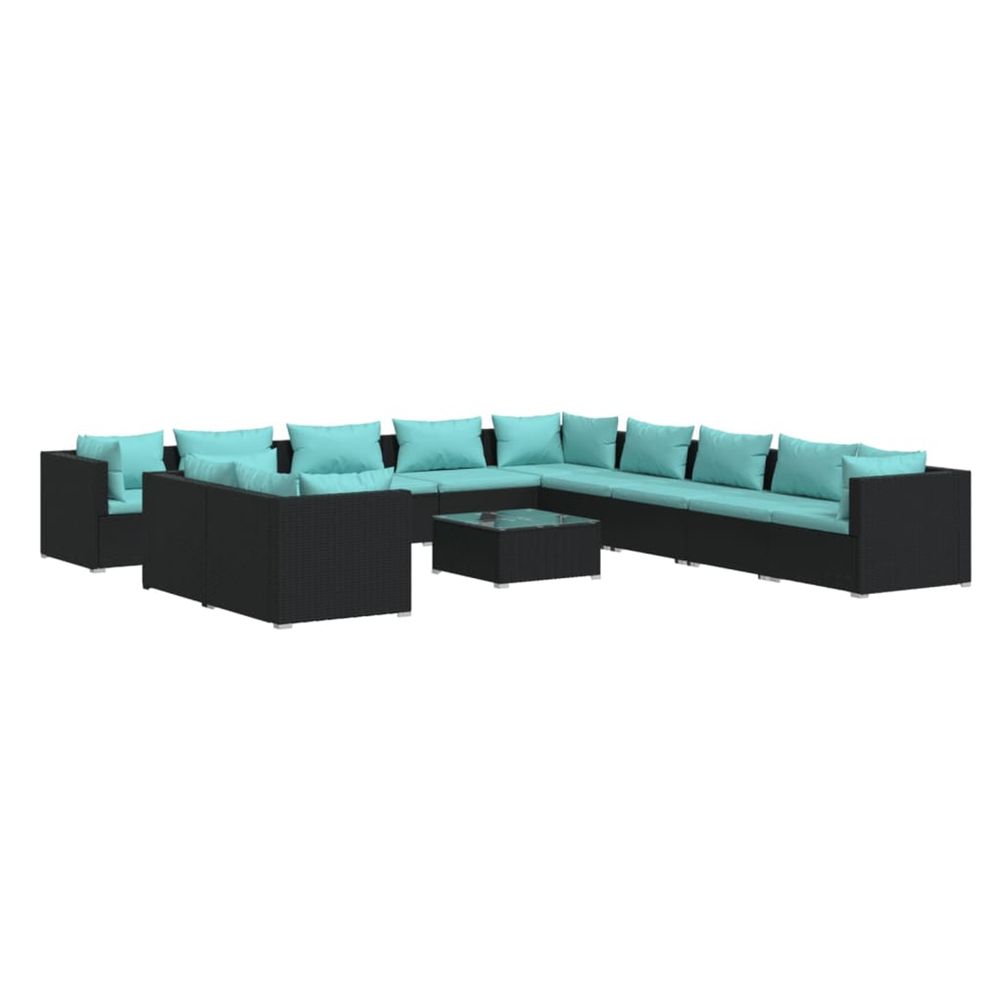 Salon de jardin 12 pcs avec coussins noir résine tressée