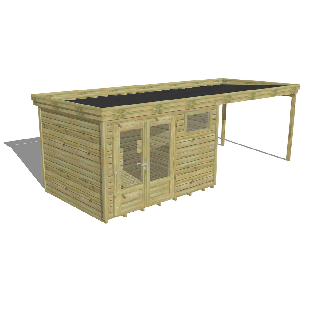 Abri de jardin bois pin traité autoclave 27mm - 6,94x2,64m / 18m2 - bac acier - plancher bois