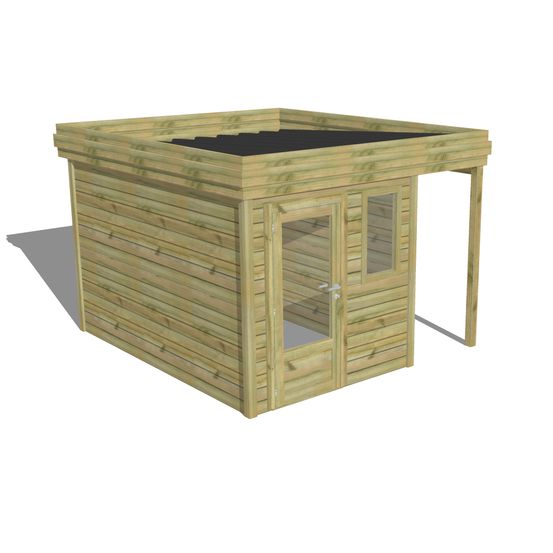 Abri de jardin bois pin traité autoclave 27mm - 3,14x3,44m / 11m2 - bac acier - abri français