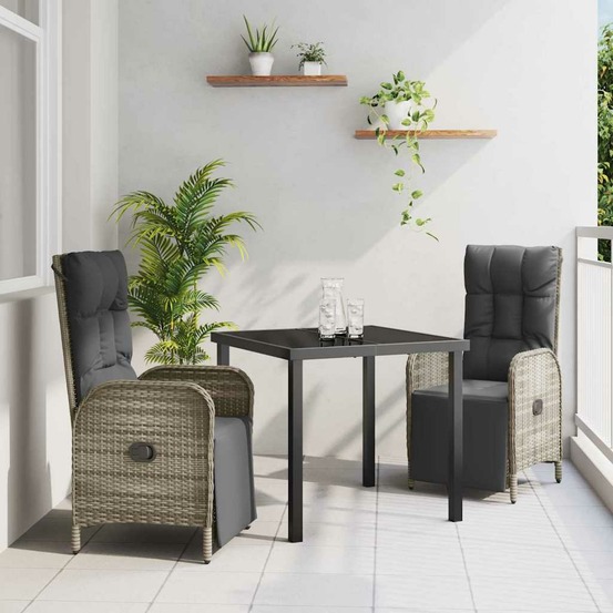 Ensemble de salle à manger pour jardin 3 pcs gris polyrotin