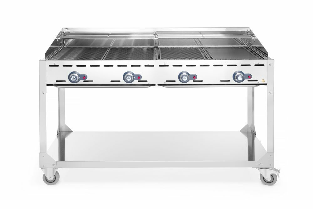 Barbecue green fire avec 4 brûleurs profi line sur support avec roulettes gris 22kw - hendi