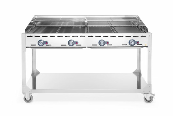 Barbecue green fire avec 4 brûleurs profi line sur support avec roulettes gris 22kw - hendi