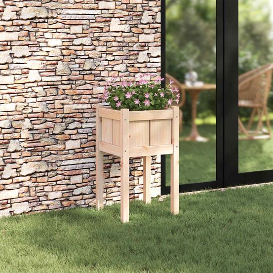 Grand bac à fleurs haut en pin massif brut – jardinière rectangulaire robuste pour aménagement extérieur – 40x70cm naturel