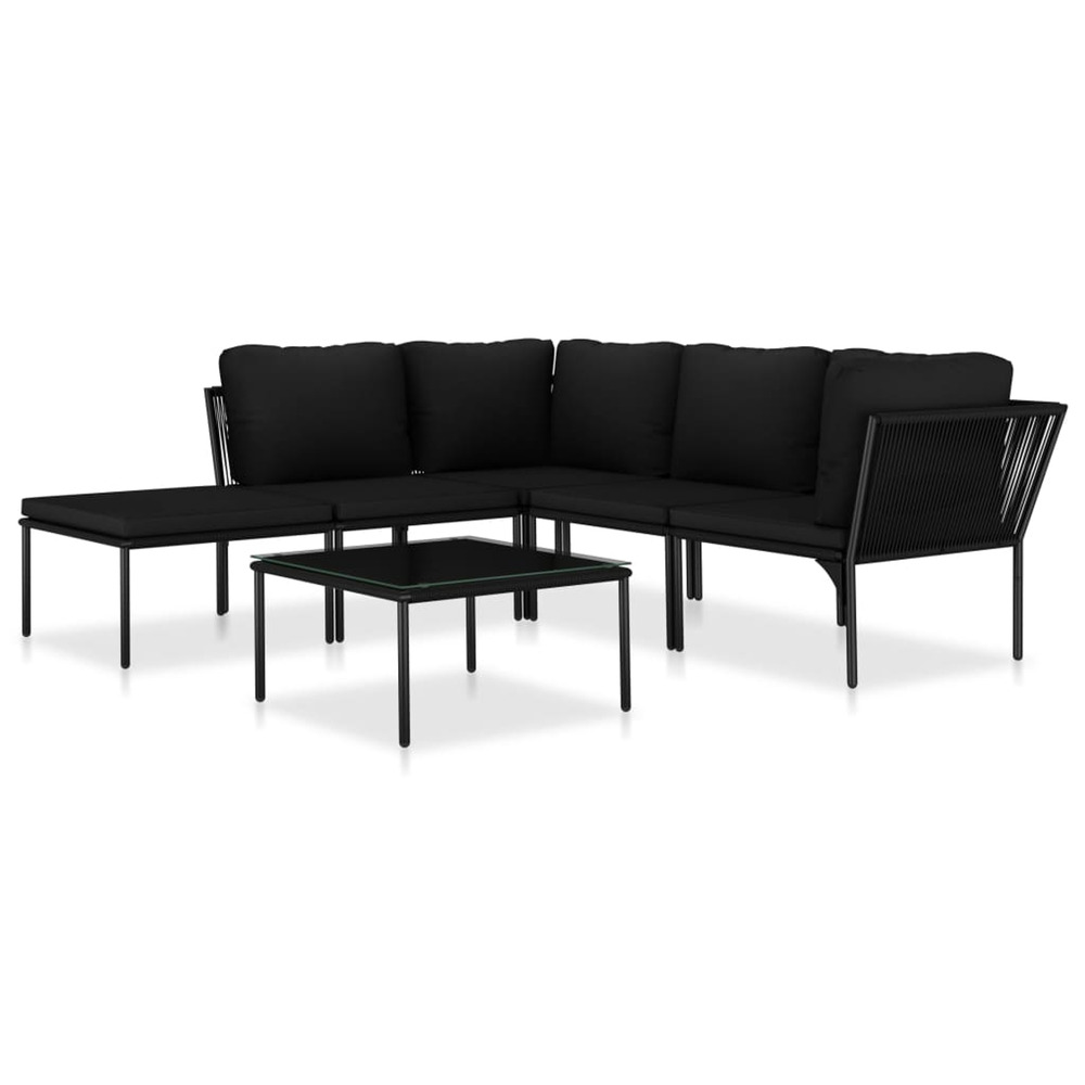 Salon de jardin 6 pcs avec coussins noir pvc