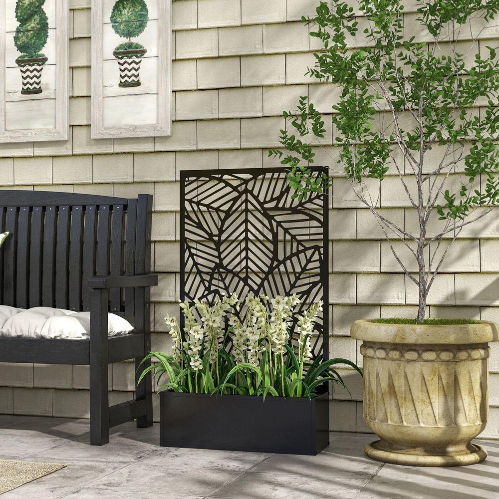 Jardinière brise-vue métal treillis séparation extérieur terrasse 61x23x113cm