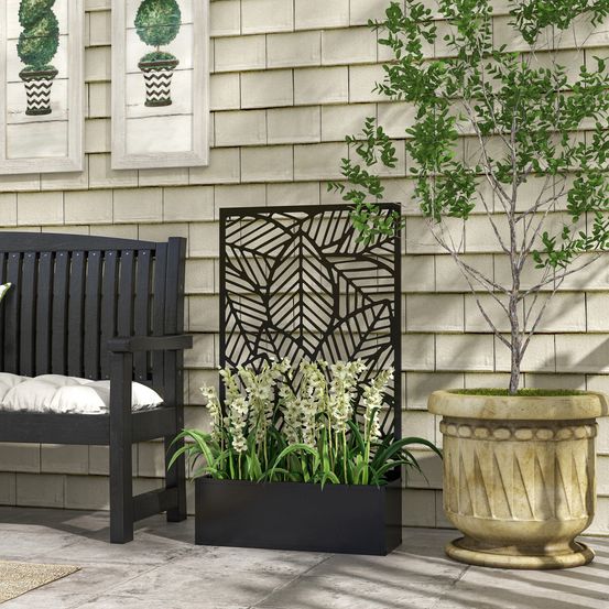 Jardinière brise-vue métal treillis séparation extérieur terrasse 61x23x113cm