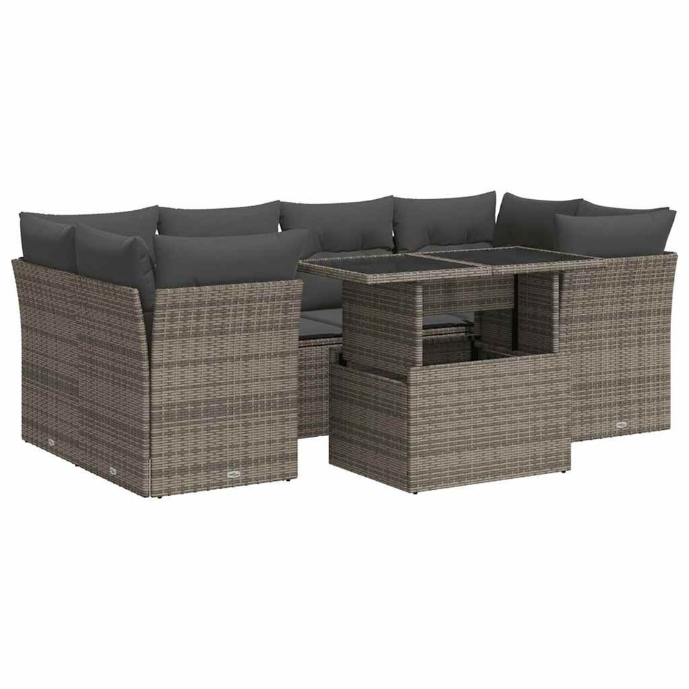 Salon de jardin avec coussins 7 pcs gris résine tressée