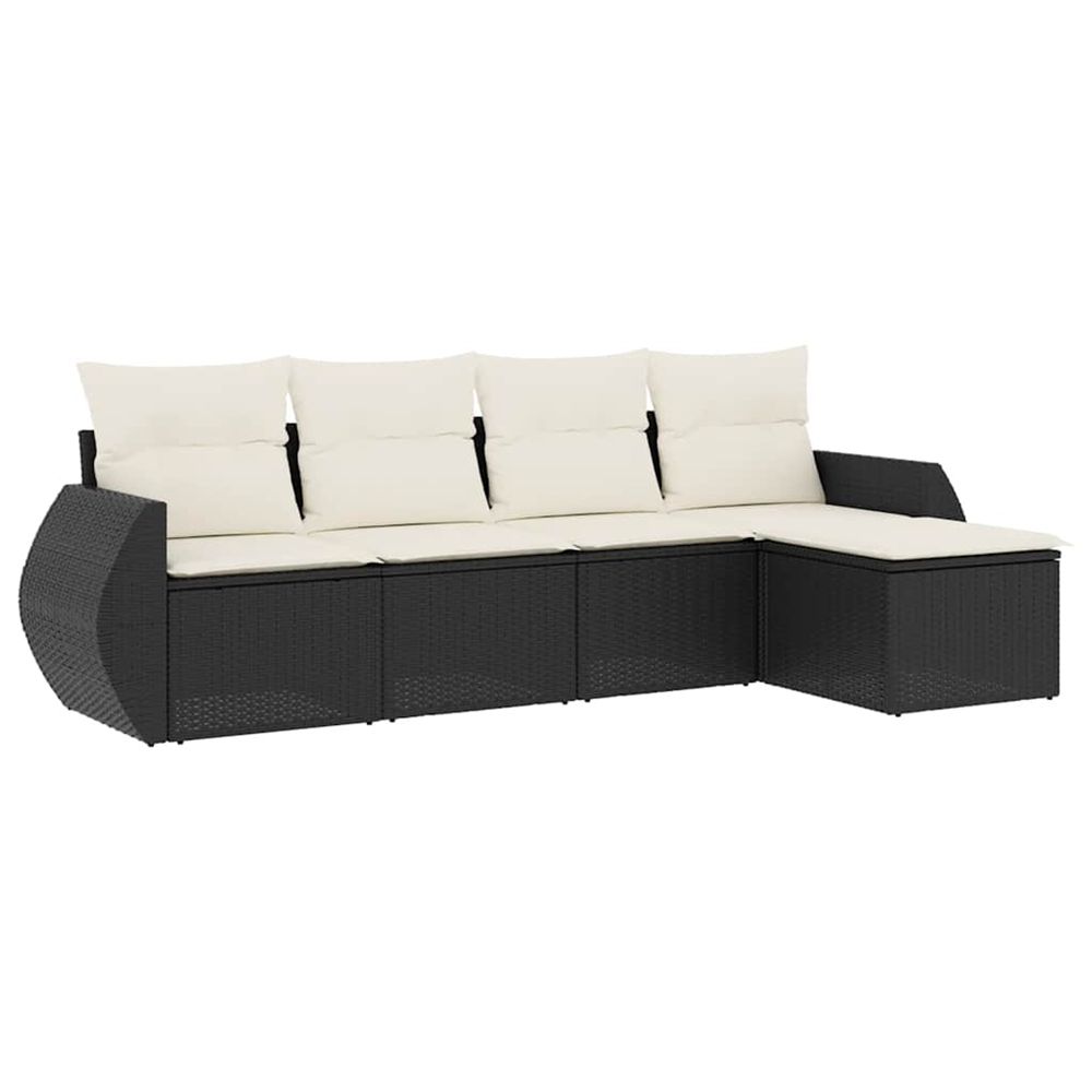 Salon de jardin 5 pcs avec coussins noir résine tressée