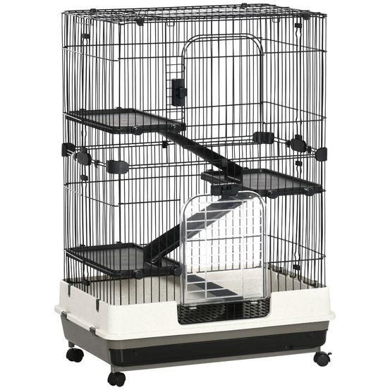 Grande cage en métal pour furets et chinchillas sur roulettes 81x52x114cm noir