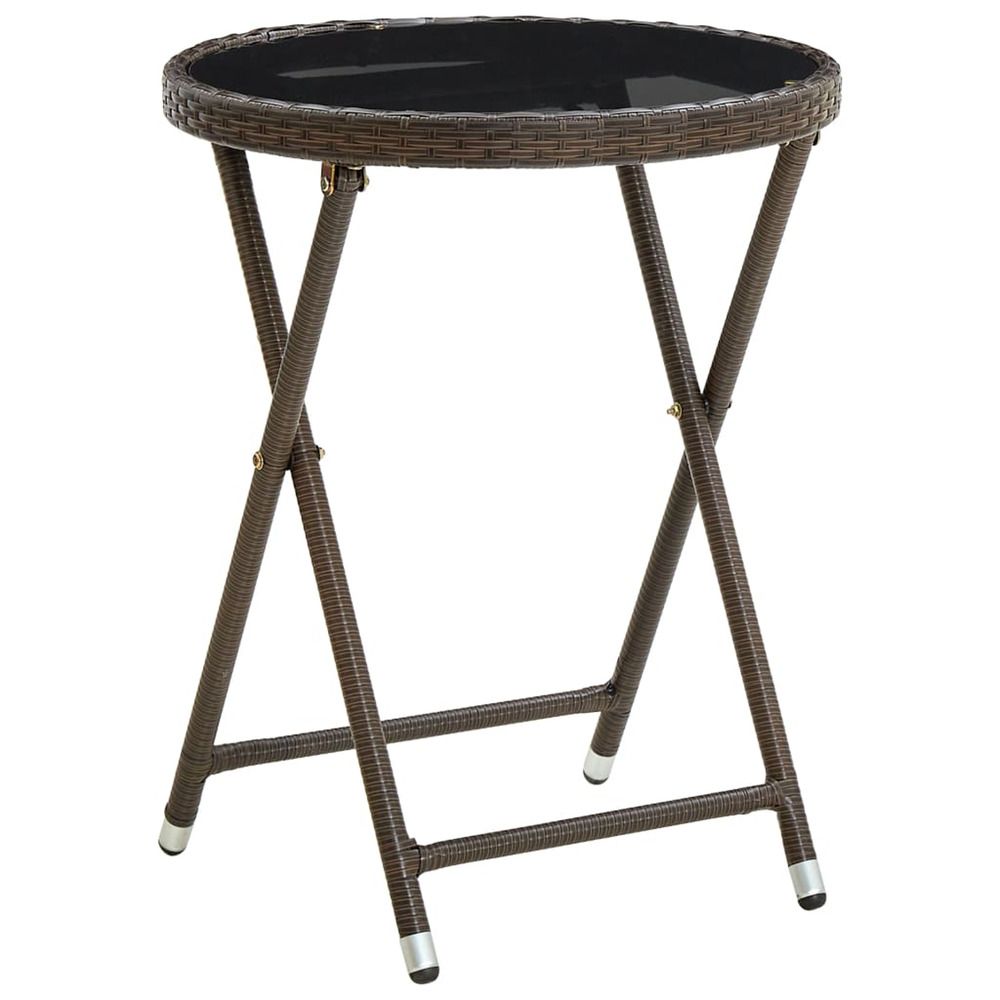 Table à thé marron 60 cm résine tressée et verre trempé