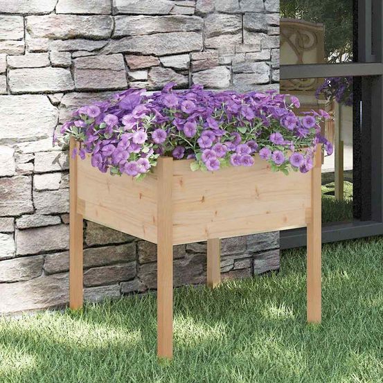 Jardinière carrée en bois de pin massif pour jardin 70cm naturel