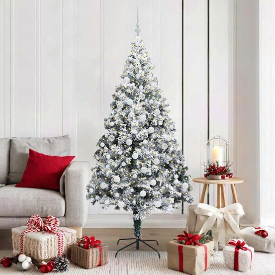 Sapin artificiel 180 cm aspect naturel, avec 300 lumières led et kit de 120 boules de noël