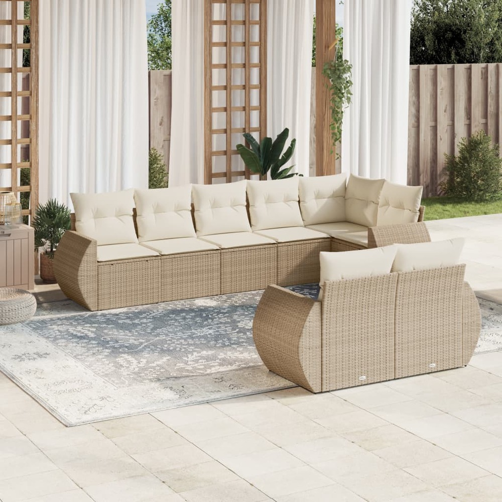 Salon de jardin avec coussins 8 pcs beige résine tressée